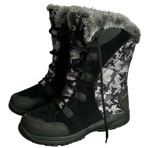 Columbia Ice Maiden Winter Boots Black & Gray Waterproof Leather & Textile Sz 9